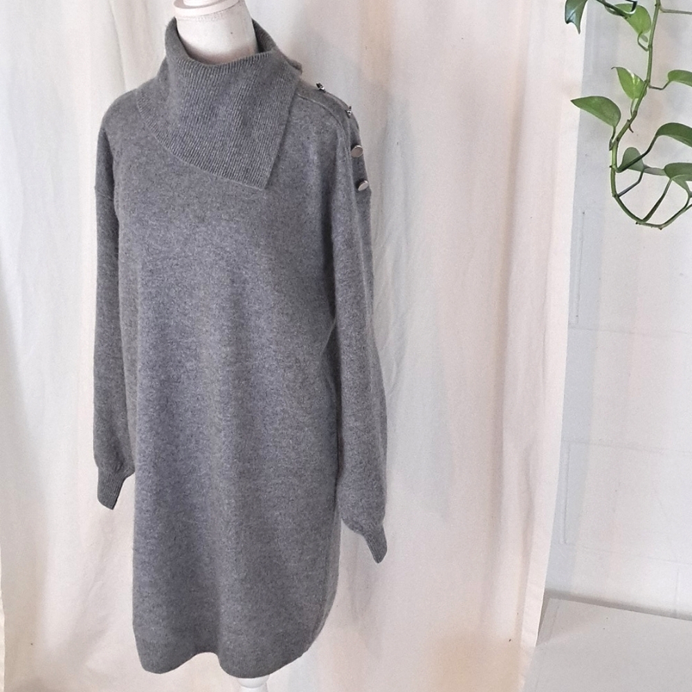 Gray Long Sleeve Cashmere Dress